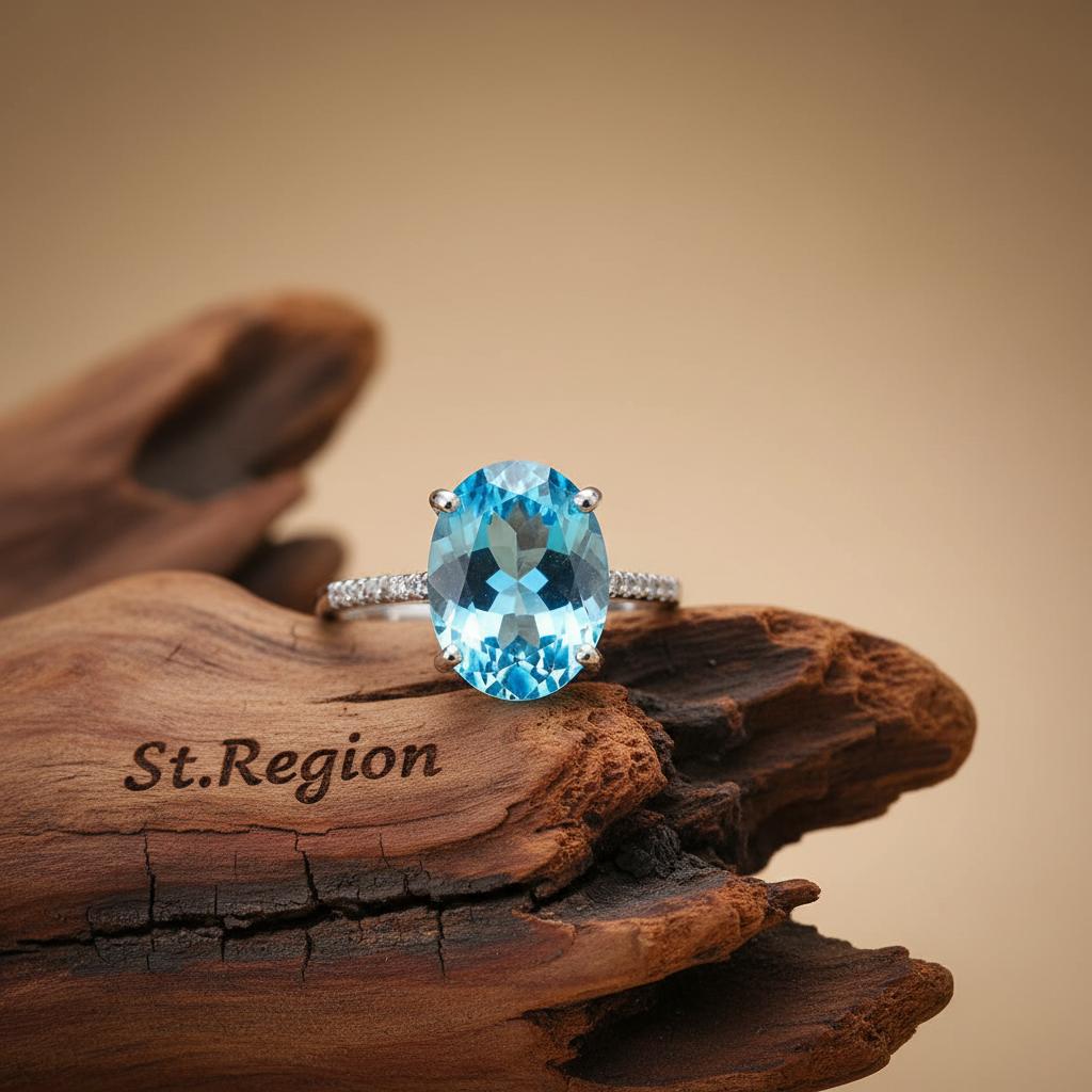 Sea Blue Crystal and Cubic Zirconia Band Ring, statement rings for women, dainty minimalist design, front view