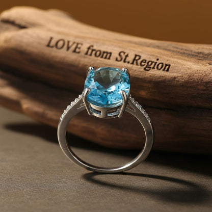 Sea Blue Crystal and Cubic Zirconia Band Ring, statement rings for women, dainty minimalist design, lifestyle look