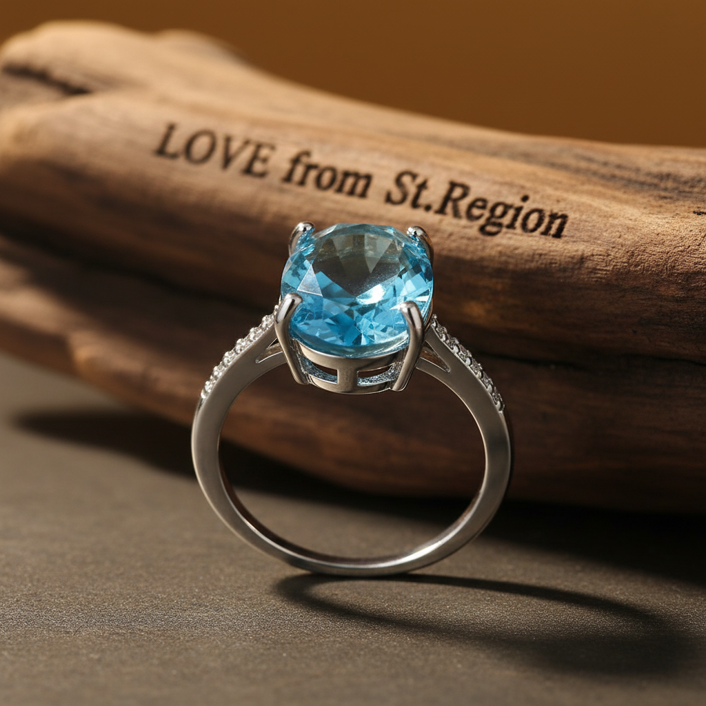 Sea Blue Crystal & Cubic Zirconia Band Ring - Street Region