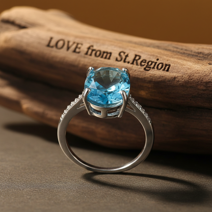Sea Blue Crystal & Cubic Zirconia Band Ring - Street Region
