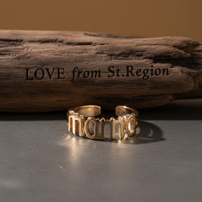 18K Gold-Plated 'Mama' Open Ring, gold statement rings for women, vintage-inspired design, lifestyle look