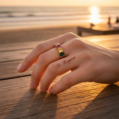 Blue Multicolor Crystal and 18K Gold-Plated Rainbow Band, gold statement rings for women, everyday style, styled look