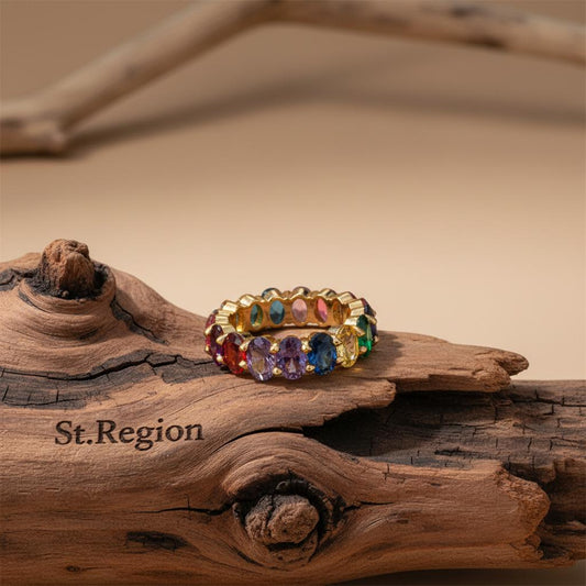 Blue Multicolor Crystal & 18K Gold-Plated Rainbow Band