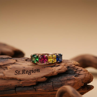 Crystal and 18K Rose Gold-Plated Blue Princess-Cut Ring, rose gold statement rings for women, botanical inspired, front view