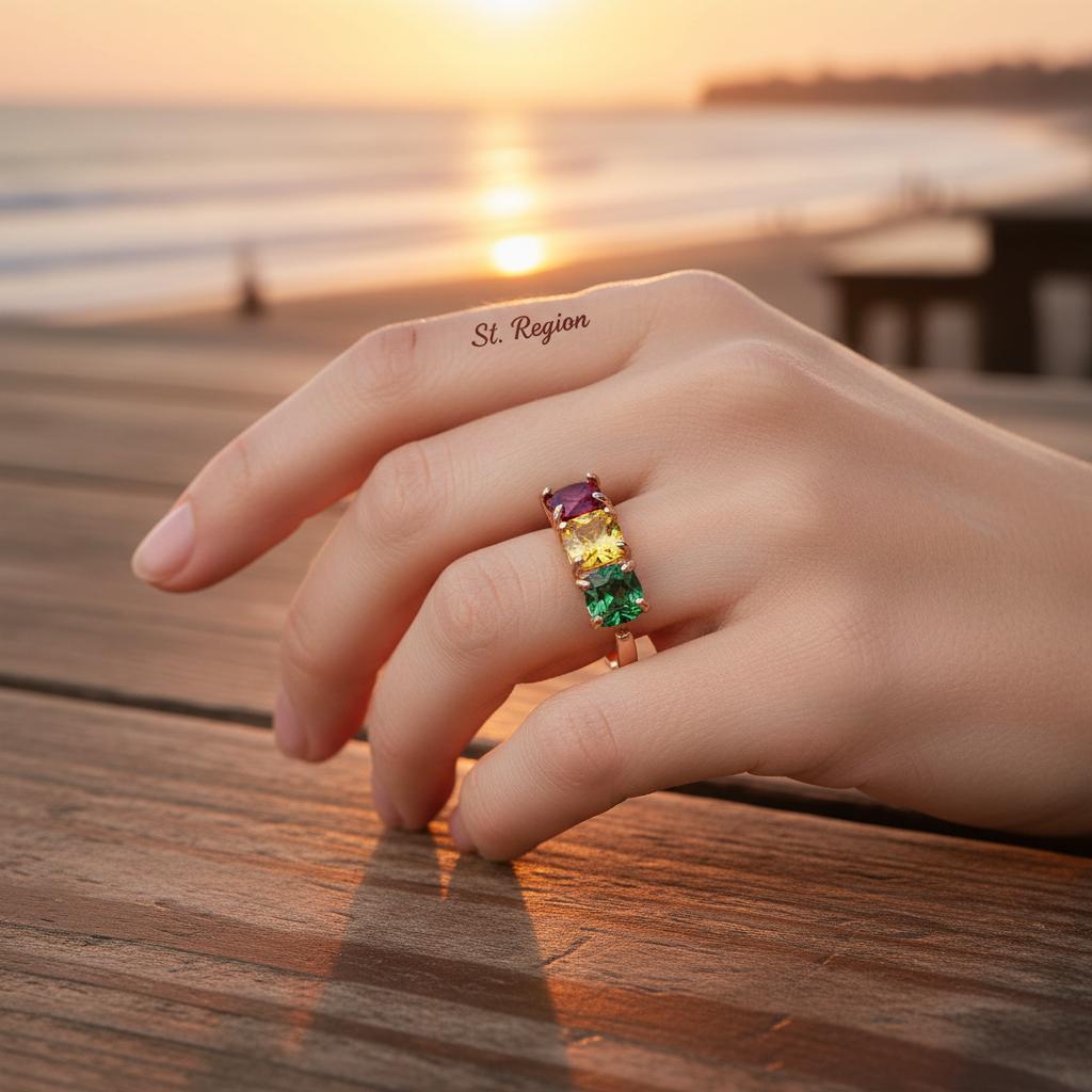 Crystal and 18K Rose Gold-Plated Blue Princess-Cut Ring, rose gold statement rings for women, botanical inspired, styled look
