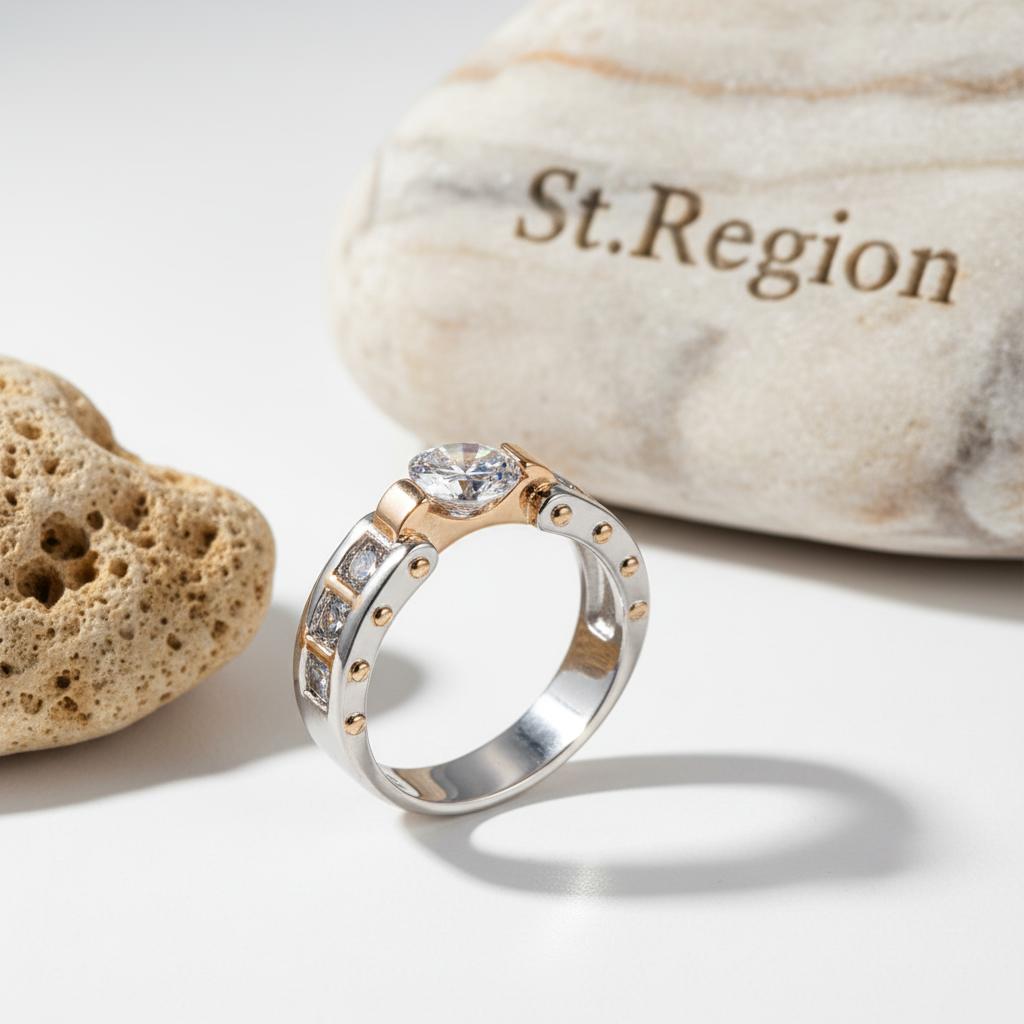 Crystal and Two Tone Cocktail Ring, statement rings for women, everyday style, detail close-up