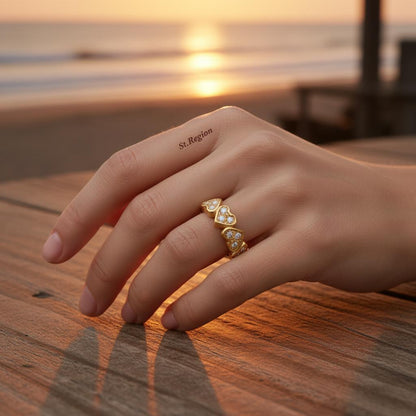 Cubic Zirconia and 18K Gold-Plated Heart Band Ring, gold statement rings for women, botanical inspired, styled look