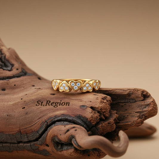 Cubic Zirconia & 18K Gold-Plated Heart Band Ring