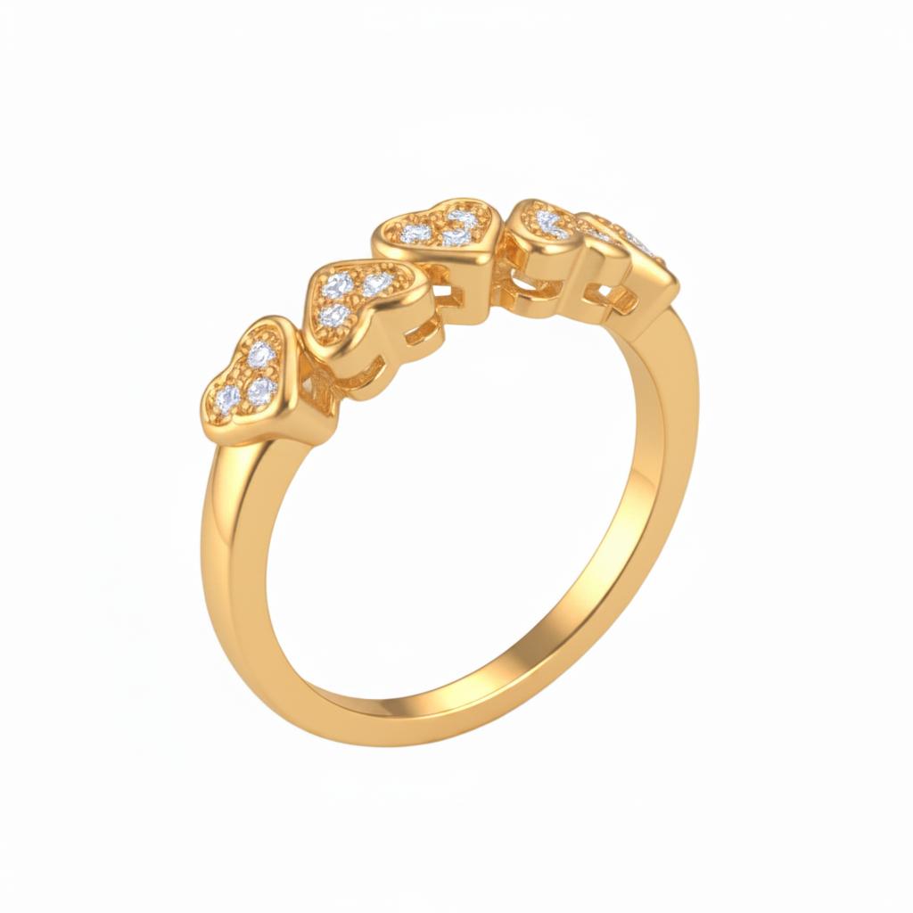 Cubic Zirconia and 18K Gold-Plated Heart Band Ring, gold statement rings for women, botanical inspired, side view