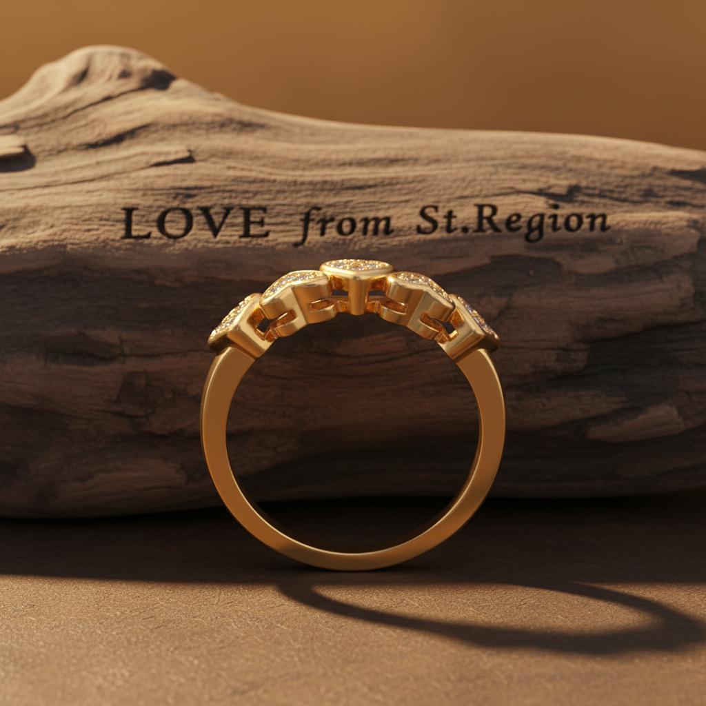 Cubic Zirconia and 18K Gold-Plated Heart Band Ring, gold statement rings for women, botanical inspired, lifestyle look