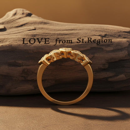 Cubic Zirconia and 18K Gold-Plated Heart Band Ring, gold statement rings for women, botanical inspired, lifestyle look