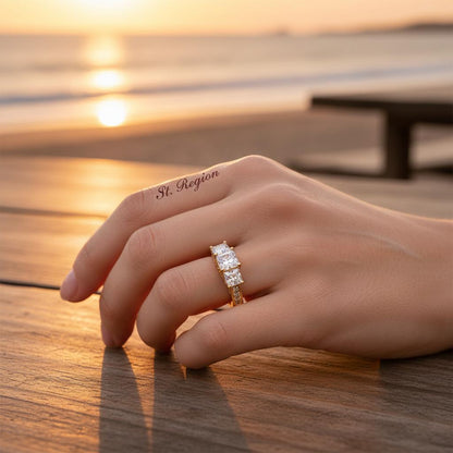 Crystal and Cubic Zirconia Princess-Cut Band Ring, statement rings for women, dainty minimalist design, styled look