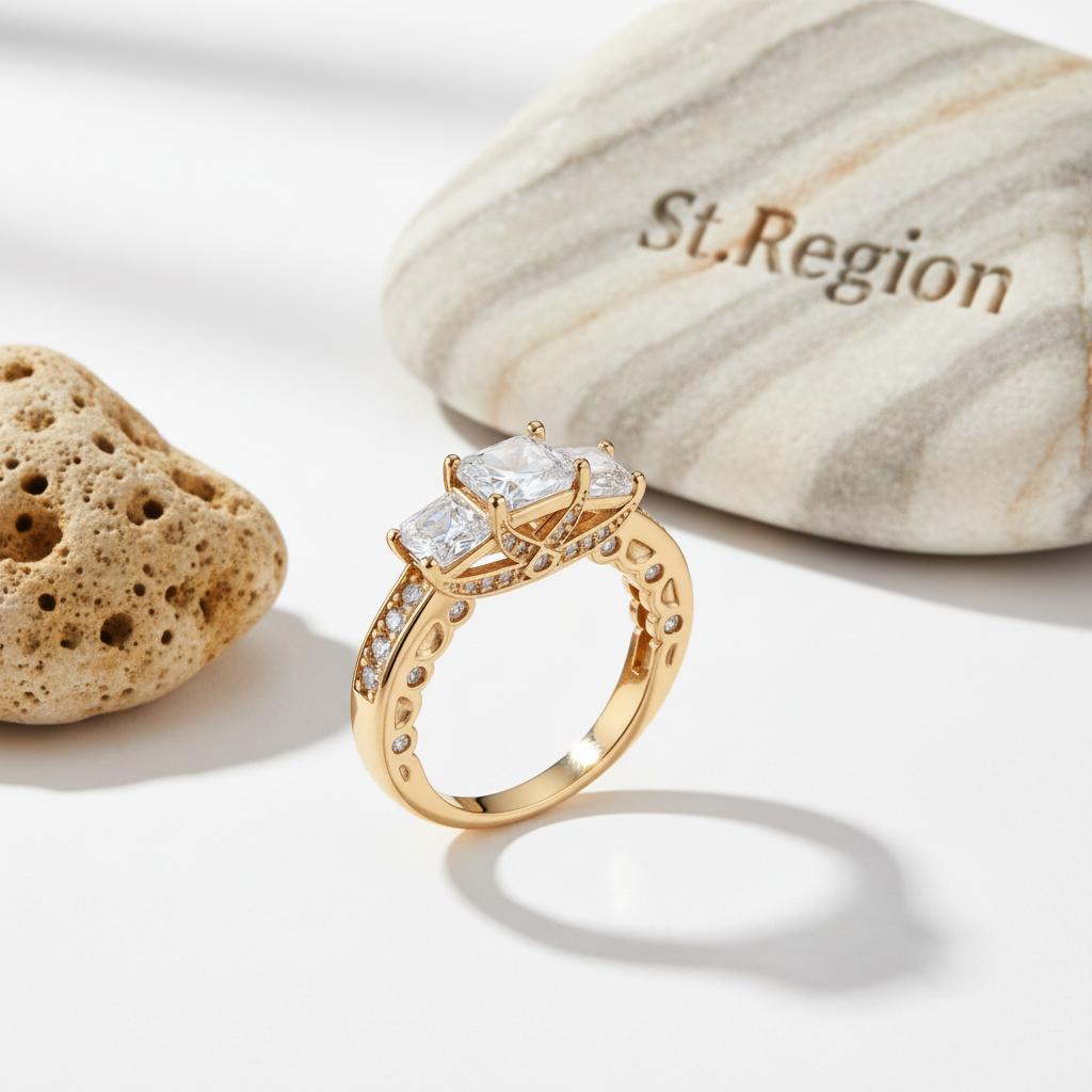Crystal and Cubic Zirconia Princess-Cut Band Ring, statement rings for women, dainty minimalist design, detail close-up
