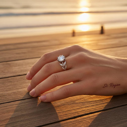 Crystal and Silver-Plated Prong-Set Floral Cocktail Ring, silver statement rings for women, styled look