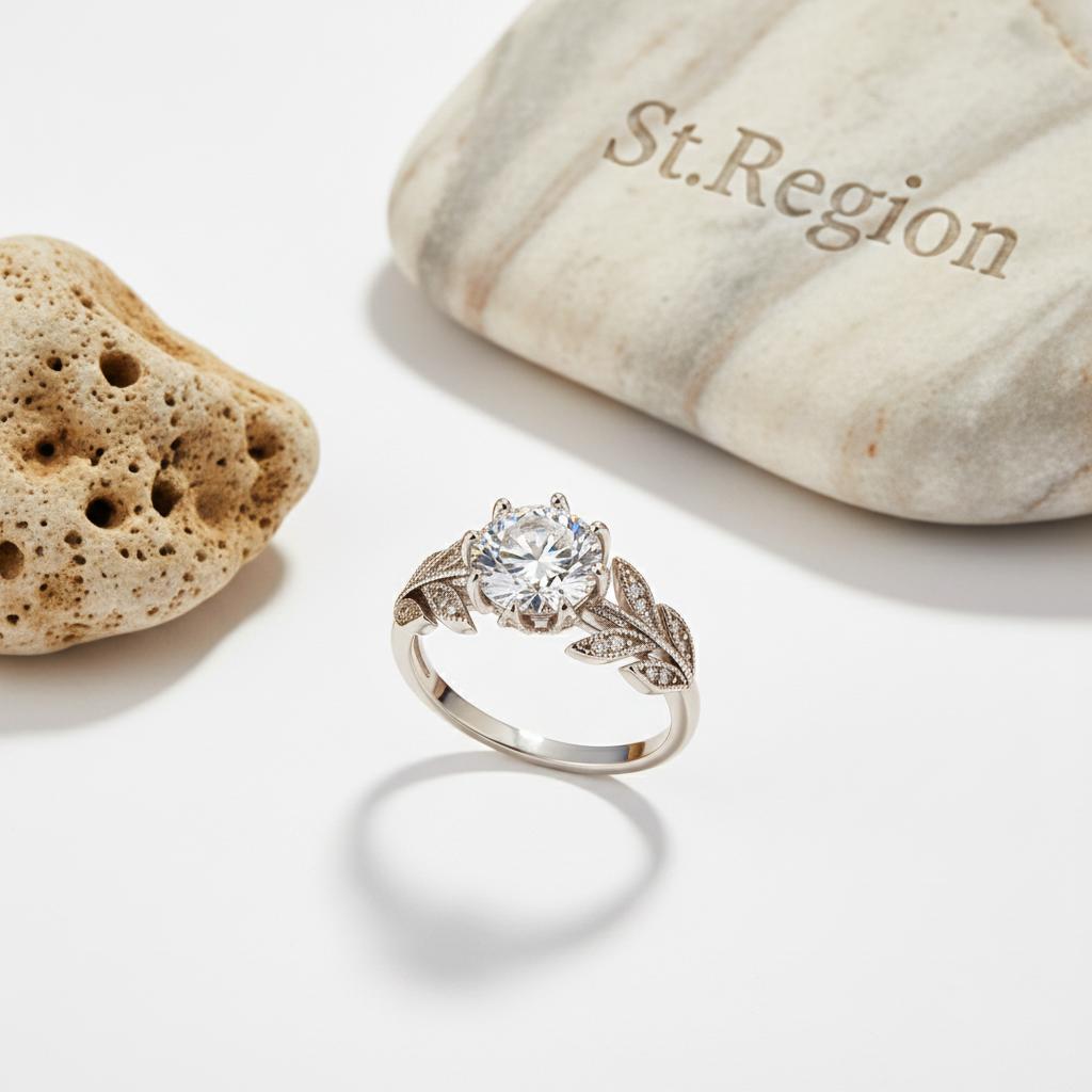 Crystal and Silver-Plated Prong-Set Floral Cocktail Ring, silver statement rings for women, detail close-up