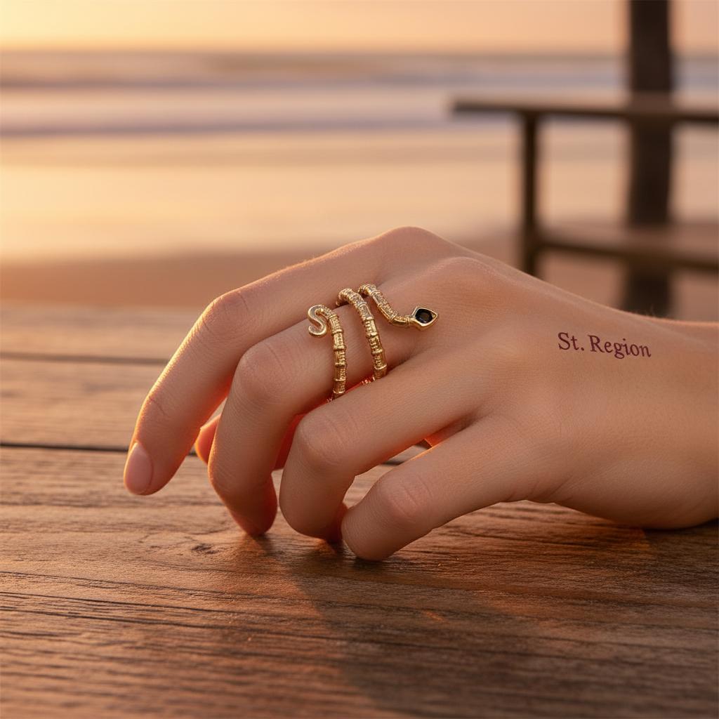 Black Cubic Zirconia and 18K Gold-Plated Snake Layered Open Ring, gold statement rings for women, everyday style, styled look