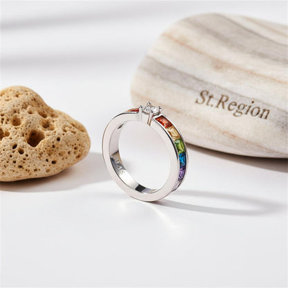 Jewel-Tone Crystal and Cubic Zirconia Channel Ring, statement rings for women, botanical inspired, detail close-up