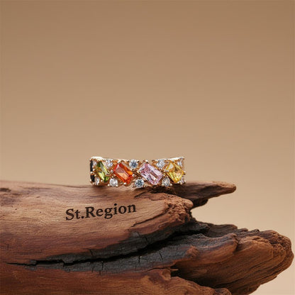 Yellow Crystal and Cubic Zirconia 18K Gold-Plated Open Ring, gold statement rings for women, everyday style, front view
