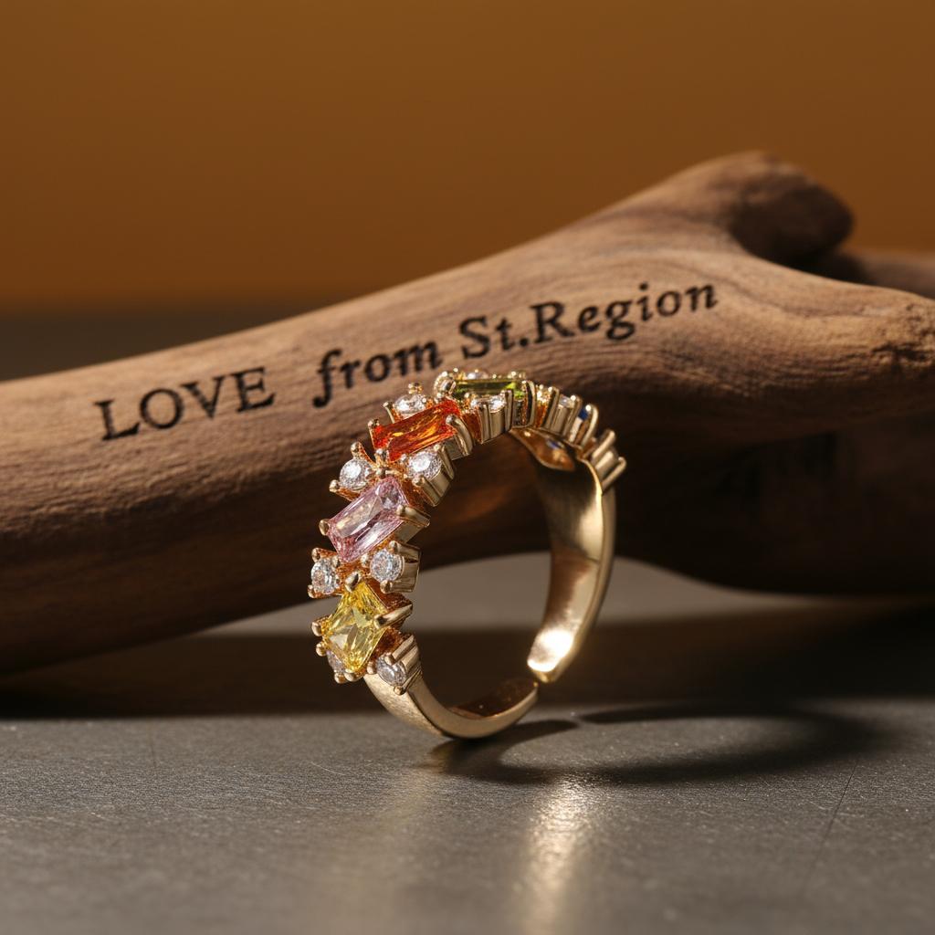 Yellow Crystal and Cubic Zirconia 18K Gold-Plated Open Ring, gold statement rings for women, everyday style, lifestyle look
