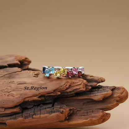 Jewel-Tone Crystal and Silver-Plated Princess-Cut Open Ring, silver statement rings for women, botanical inspired, front view