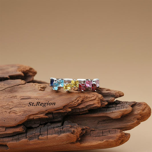 Jewel-Tone Crystal & Silver-Plated Princess-Cut Open Ring