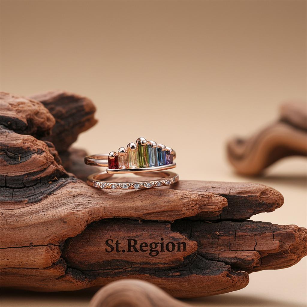 Green Multicolor Crystal and 18K Rose Gold-Plated Crown Open Ring, rose gold statement rings for women, front view