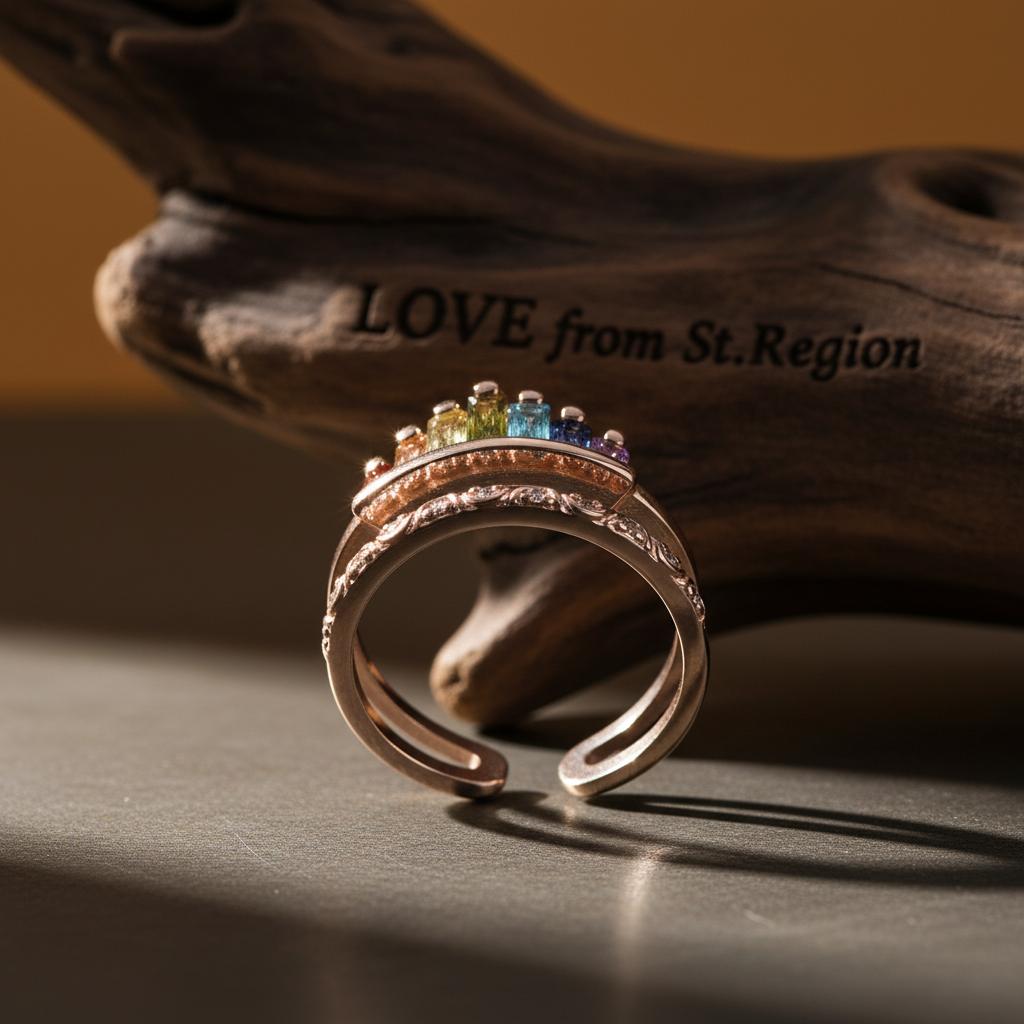 Green Multicolor Crystal and 18K Rose Gold-Plated Crown Open Ring, rose gold statement rings for women, lifestyle look