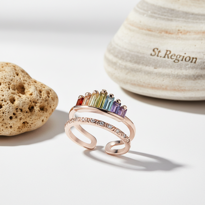 Green Multicolor Crystal & 18K Rose Gold-Plated Crown Open Ring - Street Region