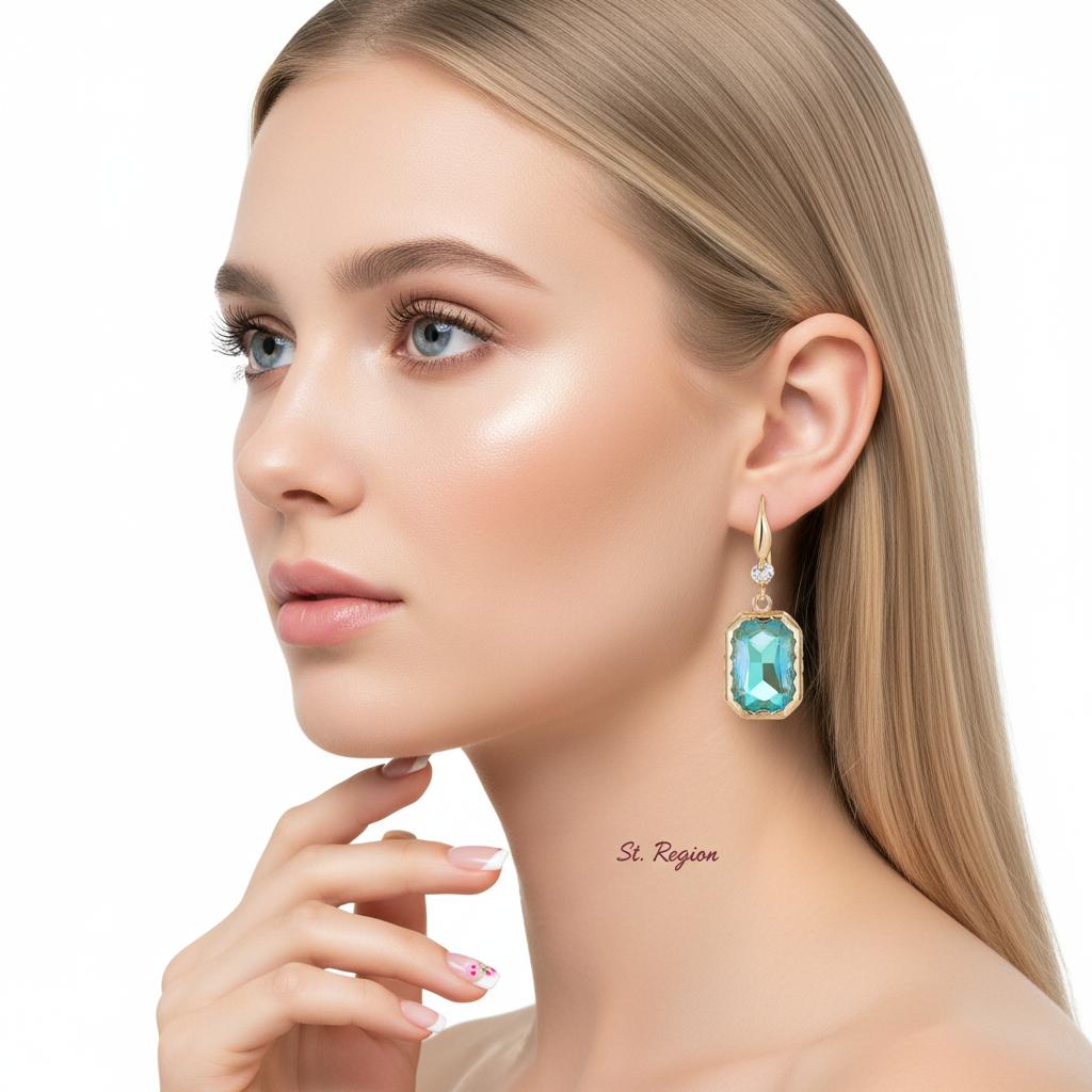 Green Crystal and Cubic Zirconia Goldtone Cushion-Cut Hook Earrings, gold drop earrings for women, styled look