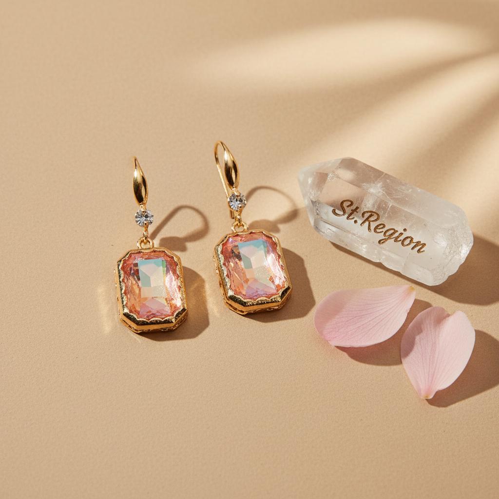 Orange Crystal and Cubic Zirconia Goldtone Cushion-Cut Hook Earrings, gold drop earrings for women, detail close-up