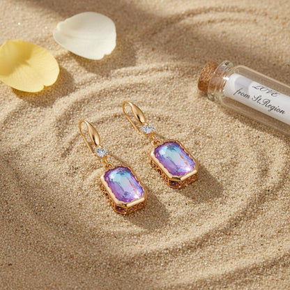 Purple Crystal and Cubic Zirconia Goldtone Cushion-Cut Hook Earrings, gold drop earrings for women, lifestyle look