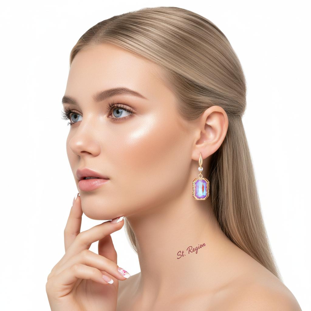 Purple Crystal and Cubic Zirconia Goldtone Cushion-Cut Hook Earrings, gold drop earrings for women, styled look