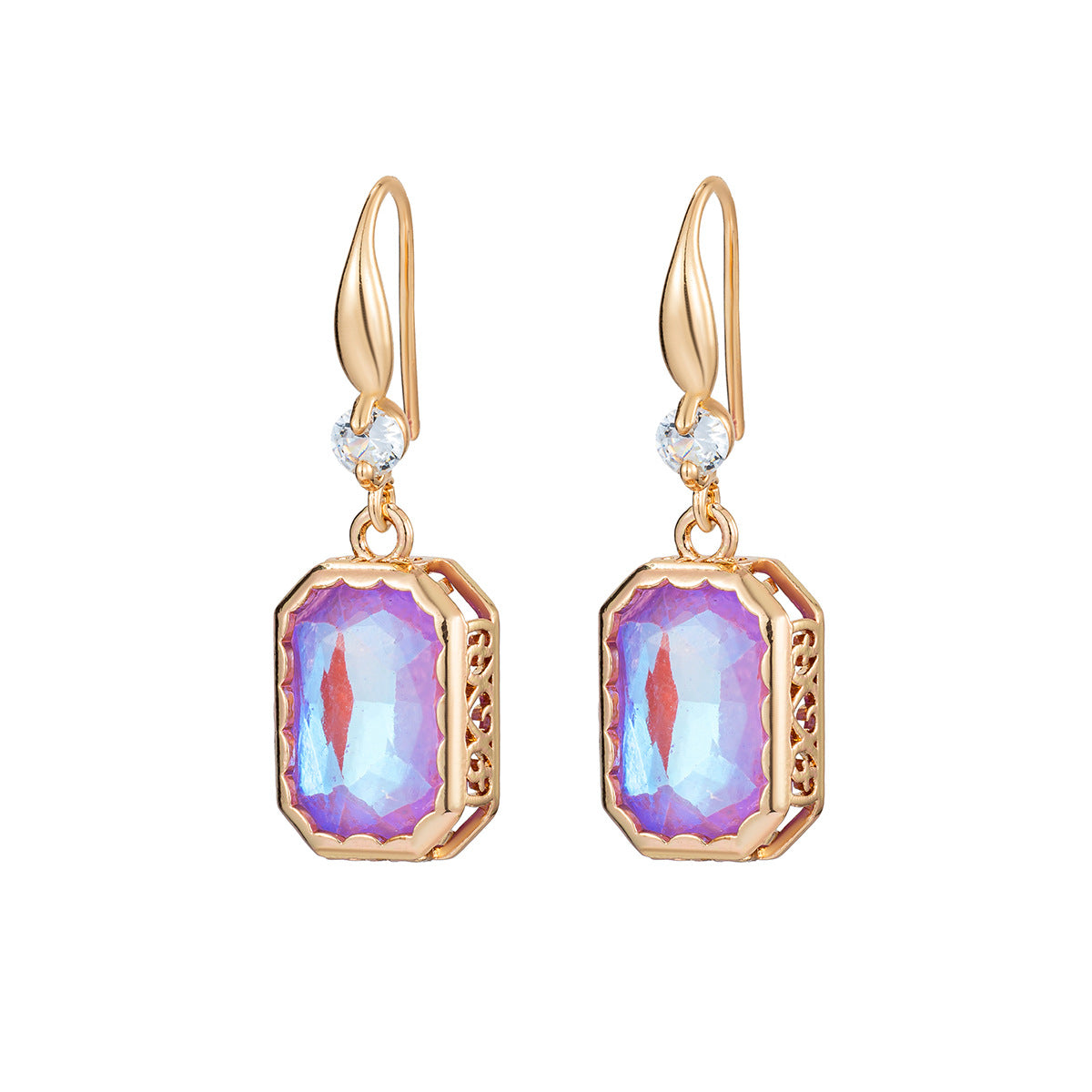 Purple Crystal & Cubic Zirconia Goldtone Cushion-Cut Hook Earrings - Street Region