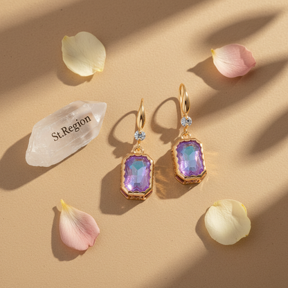 Purple Crystal & Cubic Zirconia Goldtone Cushion-Cut Hook Earrings - Street Region