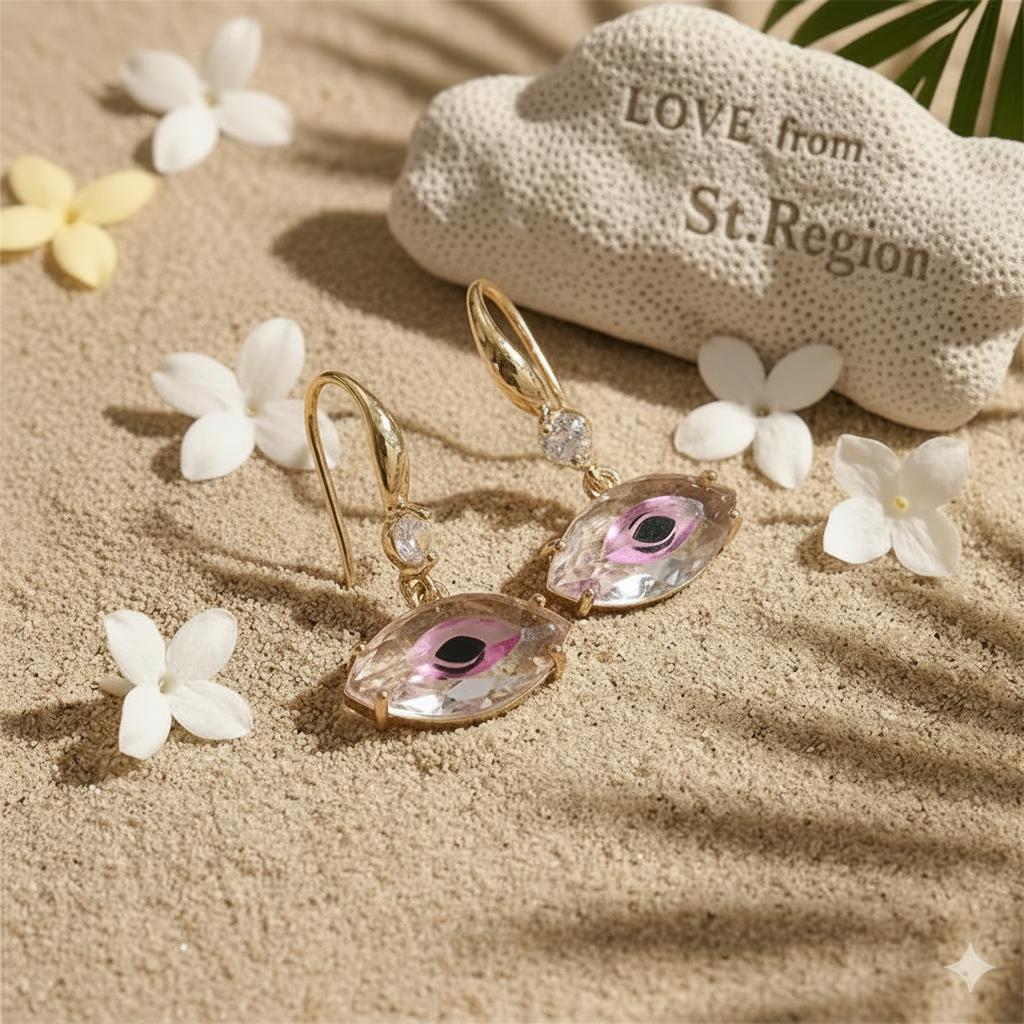 Pink Crystal and Cubic Zirconia Goldtone Eye Hook Earrings, gold drop earrings for women, lifestyle look