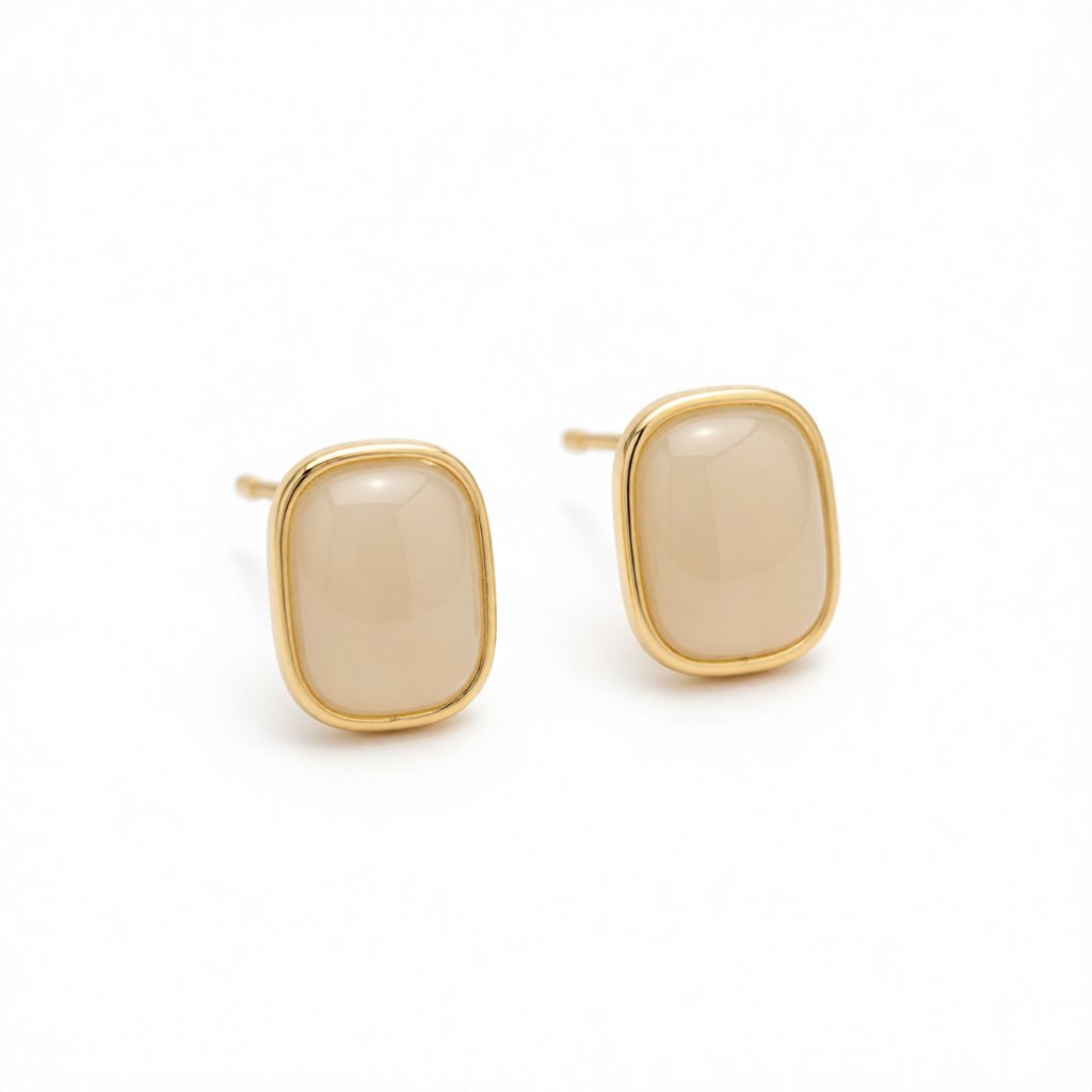Cats Eye and 18K Gold-Plated Rectangle Stud Earrings, gold stud earrings for women, dainty minimalist design, side view