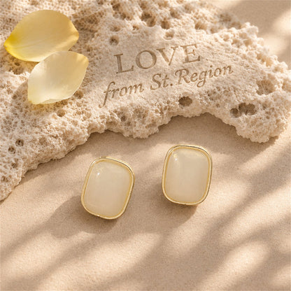 Cats Eye and 18K Gold-Plated Rectangle Stud Earrings, gold stud earrings for women, dainty minimalist design, lifestyle look