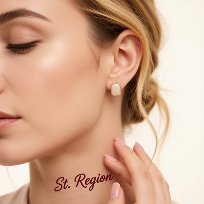 Cats Eye and 18K Gold-Plated Rectangle Stud Earrings, gold stud earrings for women, dainty minimalist design, styled look
