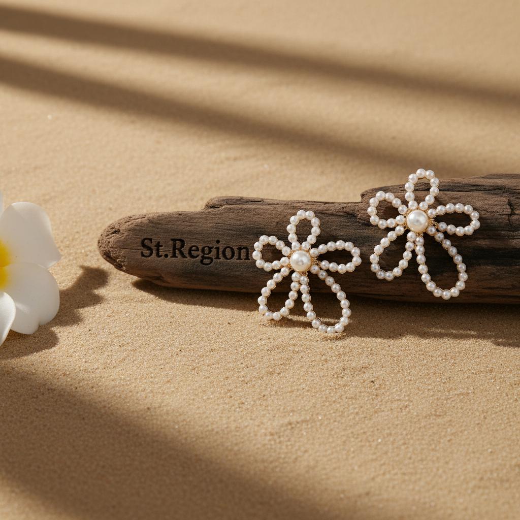 Pearl and 18K Gold-Plated Flower Stud Earrings, cubic zirconia stud earrings for women, vintage-inspired design, front view