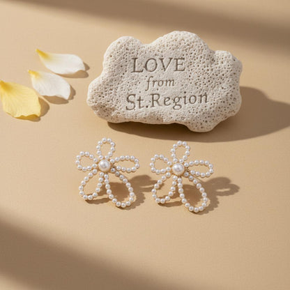 Pearl and 18K Gold-Plated Flower Stud Earrings, cubic zirconia stud earrings for women, lifestyle look