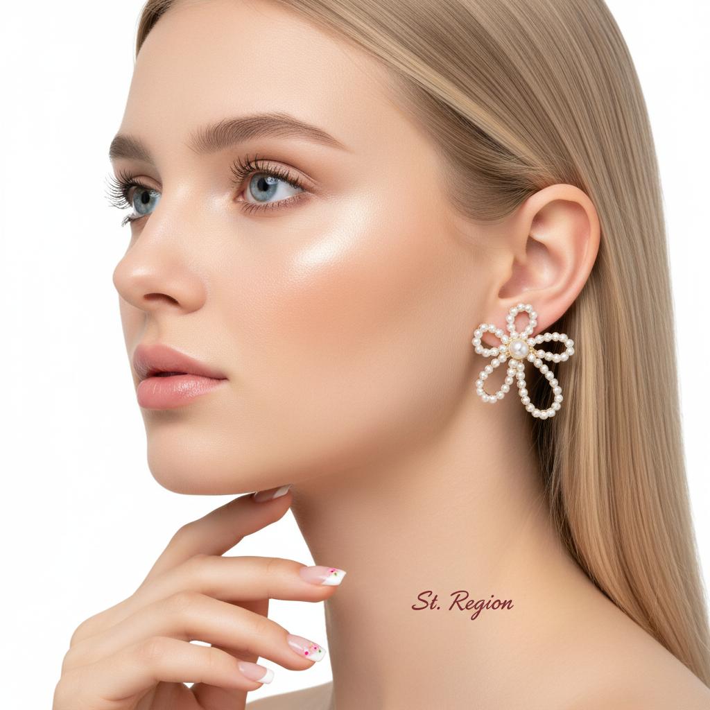 Pearl and 18K Gold-Plated Flower Stud Earrings, cubic zirconia stud earrings for women, vintage-inspired design, styled look