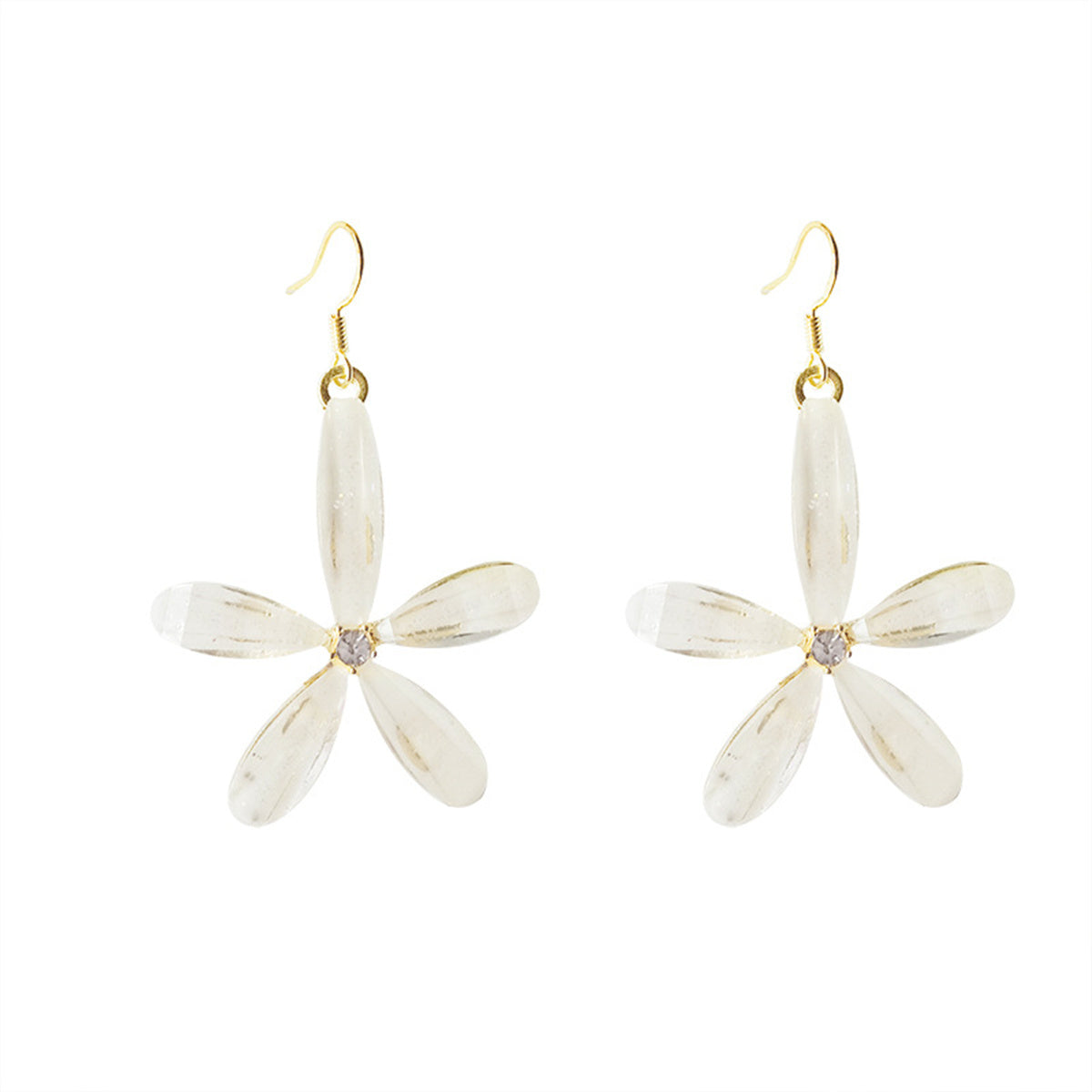 Cubic Zirconia & Acrylic 18K Gold-Plated Flower Drop Earrings