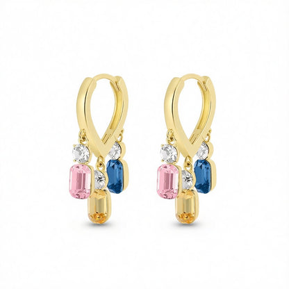 Crystal and 18K Gold-Plated Multicolor Charm Huggie Earrings, gold huggie earrings, vintage-inspired design, side view