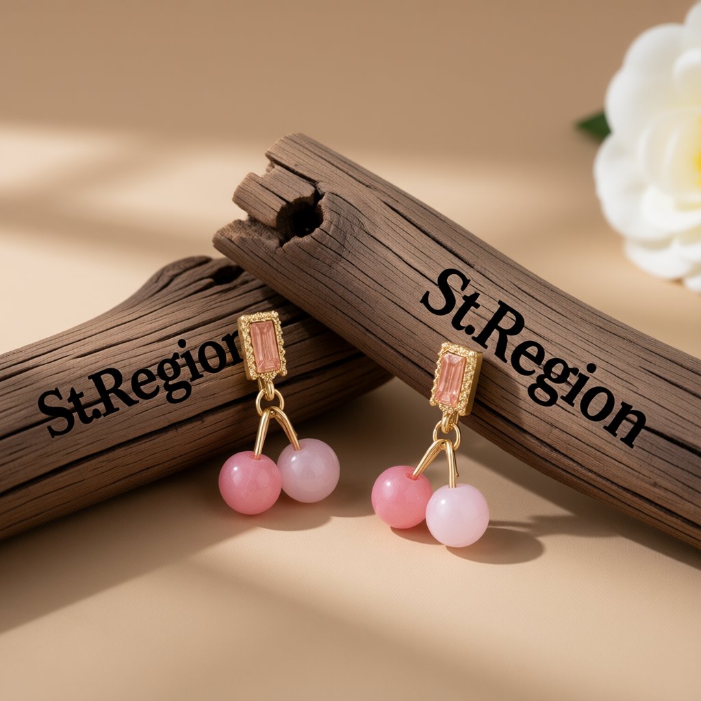 Pink Crystal and Dark Pink Bead Baguette Drop Earrings, drop earrings for women, everyday style, front view