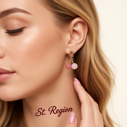 Pink Crystal and Dark Pink Bead Baguette Drop Earrings, drop earrings for women, everyday style, styled look