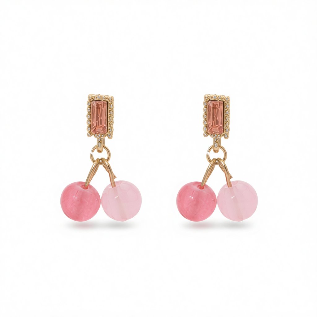 Pink Crystal and Dark Pink Bead Baguette Drop Earrings, drop earrings for women, everyday style, side view