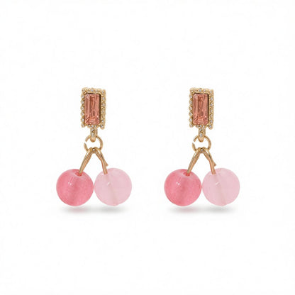 Pink Crystal and Dark Pink Bead Baguette Drop Earrings, drop earrings for women, everyday style, side view