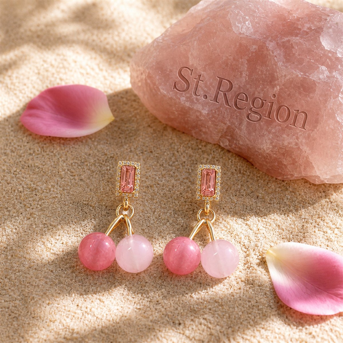 Pink Crystal and Dark Pink Bead Baguette Drop Earrings, drop earrings for women, everyday style, detail close-up