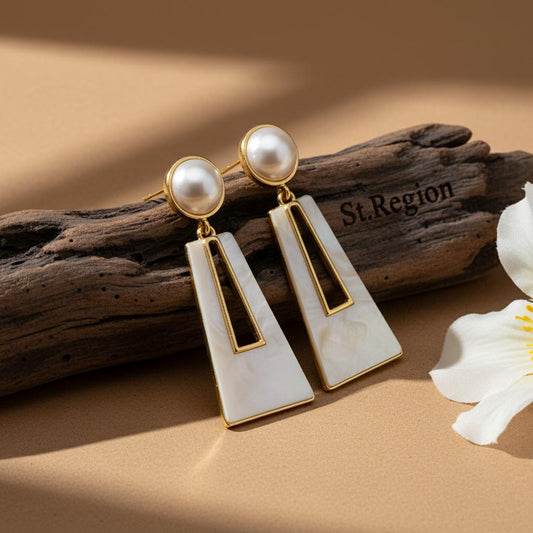 Shell & Pearl 18K Gold-Plated Trapezoid Drop Earrings