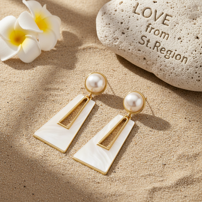 Shell & Pearl 18K Gold-Plated Trapezoid Drop Earrings - Street Region